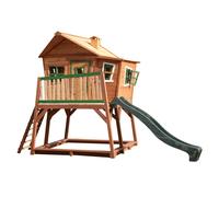 AXI Max Casa Bambini con pavimento, sabbiera e scivolo verde | Casetta da gioco per giardino / esterno in marrone & verde da legno FSC | Parco giochi per bambini