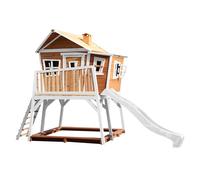 AXI Max Casetta con pavimento, sabbiera e scivolo bianco | Casa da gioco per giardino / esterno in marrone e bianco in legno FSC | Parco giochi per bambini