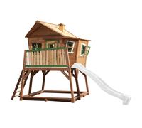 AXI Max Casetta con pavimento, sabbiera e scivolo bianco | Casa da gioco per giardino / esterno in marrone e verde di legno FSC | Parco giochi per bambini