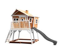 AXI Max Casetta con pavimento, sabbiera e scivolo grigio | Casa da gioco per giardino / esterno in marrone e bianco in legno FSC | Parco giochi per bambini