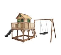 AXI Max Casetta con pavimento, sabbiera e scivolo grigio | Casa da gioco per giardino / esterno in marrone & verde di legno FSC | Parco giochi per bambini