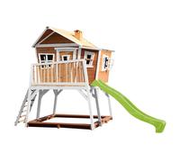 AXI Max Casetta con pavimento, sabbiera e scivolo verde lime | Casa da gioco per giardino / esterno in marrone e bianco in legno FSC | Parco giochi per bambini
