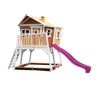 AXI Max Casetta con pavimento, sabbiera e scivolo viola | Casa da gioco per giardino / esterno in marrone e bianco in legno FSC | Parco giochi per bambini
