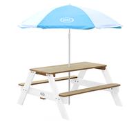 AXI Nick Tavolo da picnic per bambini in marrone/bianco con ombrellone in blu/bianco | Tavolo da picnic in legno in vari colori