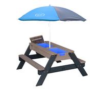 AXI Nick tavolo da picnic / Tavolino sabbia e acqua per bambini in antracite/grigio con ombrellone in blu | Tavolo da picnic multiuso in legno