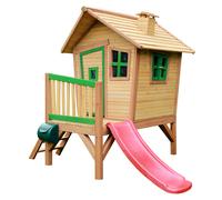 AXI Robin Casa Bambini con pavimento e scivolo rosso | Casetta da gioco per giardino / esterno in marrone e verde in legno FSC | Parco giochi per bambini