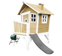 AXI Robin Casetta con pavimento e scivolo grigio | Casa da gioco per giardino / esterno in marrone e bianco di legno FSC | Parco giochi per bambini