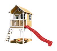 AXI Sarah Casa Bambini con pavimento, sabbiera e scivolo di calce | Casa da gioco per giardino / esterno in marrone e bianco in legno FSC | Parco giochi per bambini
