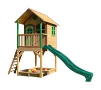 AXI Sarah Casa Bambini con pavimento, sabbiera e scivolo verde | Casetta da gioco per giardino / esterno in marrone e verde in legno FSC | Parco giochi per bambini