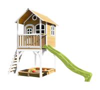 AXI Sarah Casa Bambini con pavimento, sabbiera e scivolo verde lime | Casa da gioco per giardino / esterno in marrone e bianco in legno FSC | Parco giochi per bambini