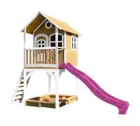 AXI Sarah Casetta con pavimento, sabbiera e scivolo viola | Casa da gioco per giardino / esterno in marrone e bianco in legno FSC | Parco giochi per bambini