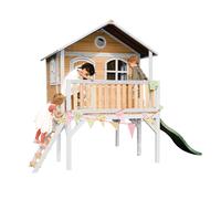 AXI Sophie Casa Bambini con pavimento e scivolo verde | Casetta da gioco per giardino / esterno in marrone e bianca in legno FSC | Parco giochi per bambini
