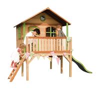 AXI Sophie Casa Bambini con pavimento e scivolo verde limone | Casetta da gioco per giardino / esterno in marrone e verde in legno FSC | Parco giochi per bambini