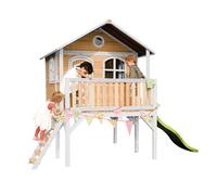 AXI Sophie Casa Bambini con pavimento e scivolo verde limone | Casetta da gioco per giardino / esterno in marrone e bianca in legno FSC | Parco giochi per bambini
