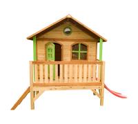AXI Stef Casa Bambini con pavimento e scivolo rosso | Casetta da gioco per giardino / esterno in marrone e verde in legno FSC | Parco giochi per bambini
