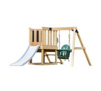 AXI Timo Mini Area gioco in legno - Scivolo blu pastello | Casetta per bambini con altalena per neonati, parete da arrampicata e lavagna da gesso | Struttura da gioco su pali per il giardino