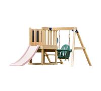 AXI Timo Mini Area gioco in legno - Scivolo rosa pastello | Casetta per bambini con altalena per neonati, parete da arrampicata e lavagna da gesso | Struttura da gioco su pali per il giardino