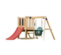 AXI Timo Mini Area gioco in legno - Scivolo rosso | Casetta per bambini con altalena per neonati, parete da arrampicata e lavagna da gesso | Struttura da gioco su pali per il giardino