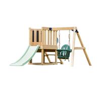 AXI Timo Mini Area gioco in legno - Scivolo verde pastello | Casetta per bambini con altalena per neonati, parete da arrampicata e lavagna da gesso | Struttura da gioco su pali per il giardino