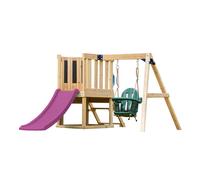 AXI Timo Mini Area gioco in legno - Scivolo viola | Casetta per bambini con altalena per neonati, parete da arrampicata e lavagna da gesso | Struttura da gioco su pali per il giardino