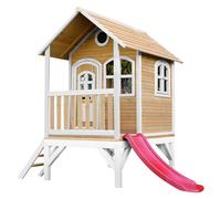 AXI Tom Casa Bambini con pavimento e scivolo rosso | Casetta da giardino/da esterno in marrone e bianco in legno FSC | Parco giochi per bambini