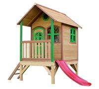 AXI Tom Casa Bambini con pavimento e scivolo rosso | Casetta da gioco per giardino / esterno in marrone e verde in legno FSC | Parco giochi per bambini