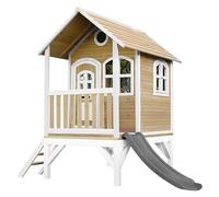 AXI Tom Casetta con pavimento e scivolo grigio | Casa da gioco per giardino/esterno in marrone e bianco di legno FSC | Parco giochi per bambini.