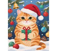 AxiangziK 11CT Kit Punto Croce Prestampato,Gatto arancione di Natale,Kit Di Artigianato Per Adulti,Di Ricamo Per Principianti,Fai-Da-Te Per Cucito Artistico,40x50cm