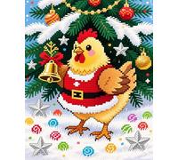 AxiangziK 11CT Kit Punto Croce Prestampato,pulcini di Natale,kit da ricamo stampato,decorazione artistica da parete fai da te per principianti e bambini,40x50cm