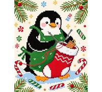 AxiangziK 11CT kit ricamo principianti,punto croce set ricamo,Pinguino di Natale,DIY Ricamo Cucito a Mano Cross Stitchm,decorazione artistica da parete per la casa,40x50cm