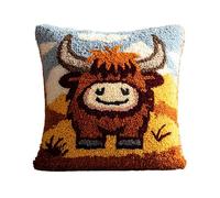 AxiangziK animale Latch Hook Kits DIY Throw Pillow Cover,Piccola mucca delle Highlands dei cartoni animati,Cushion Cover Embroidery Craft Kit for Adults And Beginners Creativity Crochet Gift,43x43cm
