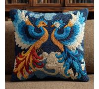 AxiangziK Animale Uccello Diy Kit Cuscino Con Gancio Di Chiusura,Bellissima fenice blu,Latch Hook Kit Cuscino Fai Da Te Fatto A Mano All'Uncinetto Ricamo,43x43cm
