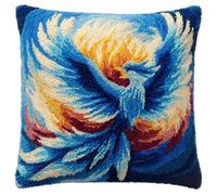 AxiangziK Animale Uccello Latch Hook Cushion Kit Adulti,Bellissima fenice blu,Pillow Feder Tappeto Copertura Bambini Principiante DIY Ricamo Kit di ricamo Set Sofa Home Decor,43x43cm