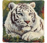 AxiangziK Animali della giungla Kit Gancio di Chiusura per Cuscino Fai-da-Te,Tigre bianca,Artigianato Facile da Imparare per Kit Tappeto con Gancio di Chiusura per Cuscino,43x43cm