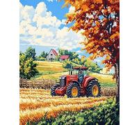 AxiangziK campagna rurale Kit per ricamo,Kit stampati per punto a croce,trattore,Ricamare Fai da Te Kit Ricamo Completo per Principianti Home Decor,40x50cm