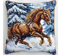 AxiangziK Cuscino Kit Punto Croce da Ricamare,Cavallo animale nella neve,11CT kit di ricamo per adulti principianti,fatto a mano,decorazione estetica della stanza,18x18in