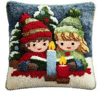 AxiangziK DIY Kit Ricamare Cuscini,elfi di Natale,Kit di Ganci a Chiusura per Cuscino,Federa per Cuscino per Divano per Adulti,Home Decor,43x43cm