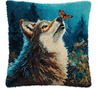 AxiangziK DIY Kit Ricamare Cuscini,lupi e fiori,Kit di Ganci a Chiusura per Cuscino,Federa per Cuscino per Divano per Adulti,Home Decor,43x43cm