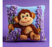 AxiangziK DIY Latch Hook Kits Pillow,Fiori viola e scimmie,Cushion Crochet Yarn Embroidery Hook and Latch Kit Pillowcase Christmas Decoration,43x43cm