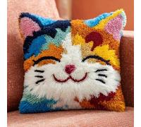 AxiangziK DIY Latch Hook Kits Pillow,Gatto sorridente Cushion Crochet Yarn Embroidery Hook and Latch Kit Pillowcase Christmas Decoration,43x43cm