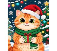 AxiangziK DIY Ricamo Cucito a Mano Cross Stitchm,Gatto arancione di Natale,11CT Kit Punto Croce Prestampato,Embroidery Starter Kit artigianato per Principianti Set,40x50cm