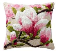 AxiangziK fiori Kit Gancio di Chiusura per Cuscino Fai-da-Te,Bellissimi fiori di magnolia,Artigianato Facile da Imparare per Kit Tappeto con Gancio di Chiusura per Cuscino,43x43cm