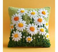 AxiangziK fiori Kit Gancio di Chiusura per Cuscino Fai-da-Te,Fiori di margherita bianca,Artigianato Facile da Imparare per Kit Tappeto con Gancio di Chiusura per Cuscino,43x43cm
