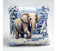 AxiangziK Kit Di Cuscino Con Uncinetto,Elefanti nella neve,Kit Per La Creazione Di Cuscino Per Principianti,Di Gancio Di Chiusura,43x43cm