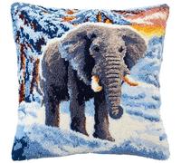 AxiangziK Kit di Cuscino con Uncinetto,Elefanti nella neve,Latch Hook Kit,fai da te con gancio a fermo Cuscino a Punto Croce Federa decorazione della casa,43x43cm