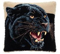 AxiangziK Kit di ganci a chiusura per cuscino,kit di ricamo,pantera nera animale,gancio di chiusura per cuscino principianti,federa per cuscino da divano,43x43cm