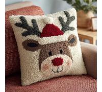 AxiangziK Kit Gancio di Chiusura per Cuscino Fai-da-Te,Alce che indossa un cappello da Babbo Natale,Artigianato Facile da Imparare per Kit Tappeto con Gancio di Chiusura per Cuscino,43x43cm