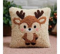 AxiangziK Kit Gancio di Chiusura per Cuscino Fai-da-Te,Alce dei cartoni animati,Artigianato Facile da Imparare per Kit Tappeto con Gancio di Chiusura per Cuscino,43x43cm