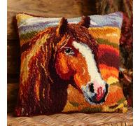 AxiangziK Kit Gancio di Chiusura per Cuscino Fai-da-Te,Cavallo marrone animale,Artigianato Facile da Imparare per Kit Tappeto con Gancio di Chiusura per Cuscino,43x43cm