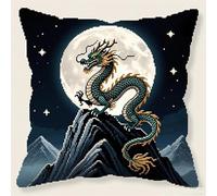 AxiangziK Kit Gancio di Chiusura per Cuscino Fai-da-Te,Drago sotto la luna,Artigianato Facile da Imparare per Kit Tappeto con Gancio di Chiusura per Cuscino,43x43cm